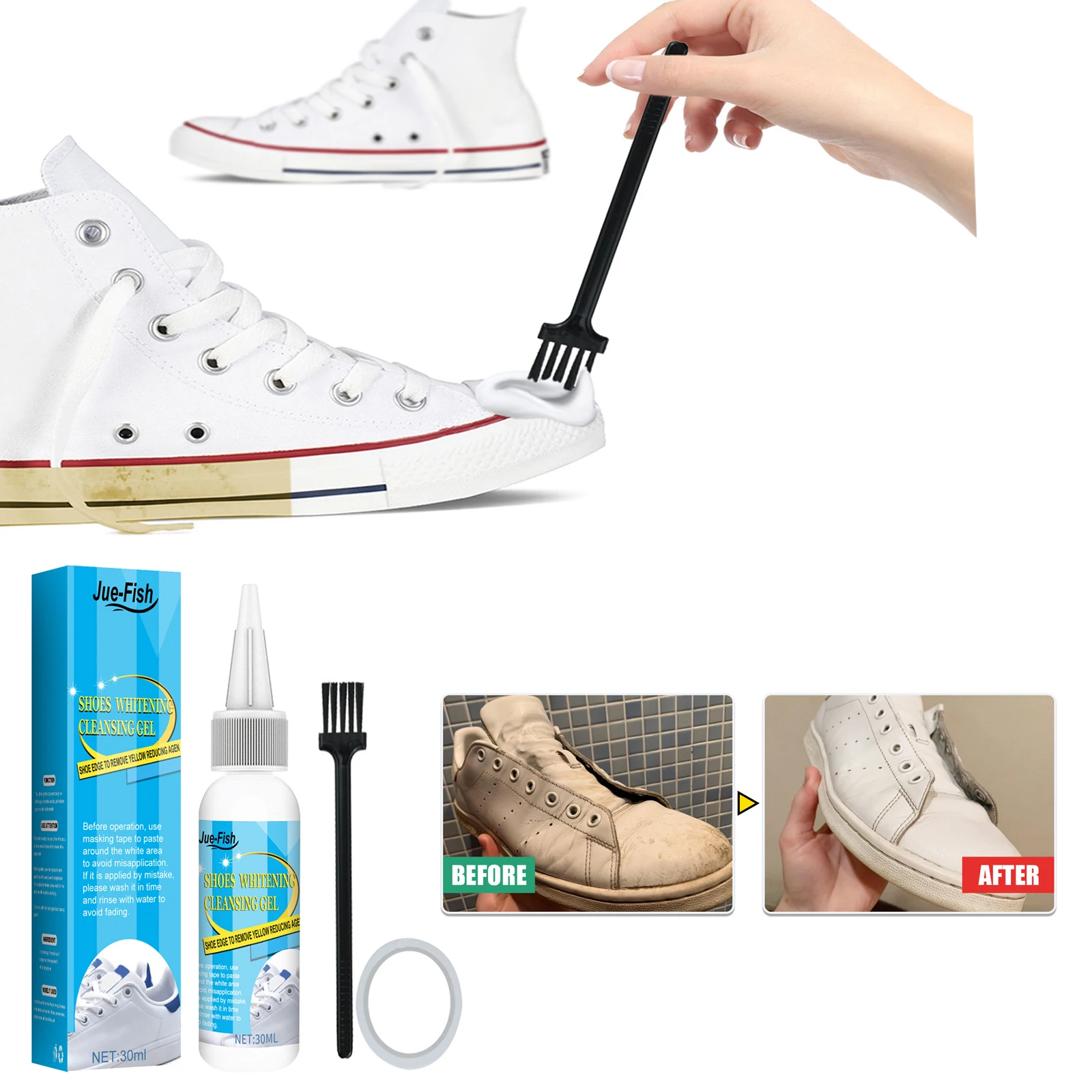 Sneaker Care Spray - 汚れを落とすための白い靴のクリーニングキット,汚れの除去,靴の洗濯,かかとのない美白,黄色いエッジの除去,クリーナー