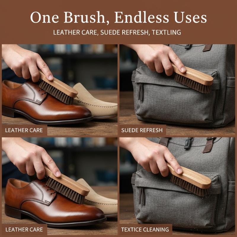 1PC 木製靴ブラシ馬毛の優しいケア革靴のクリーニングと研磨 - Shoe Cleaning Brush のレビューと価格